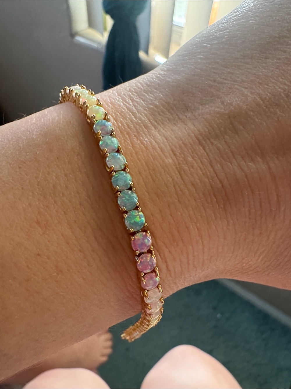 La Kaiser Gold Multicolor Opal Tennis Bracelet